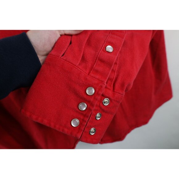 Vintage 90s Marlboro Man Mens Large Faded Heavy Western Cowboy Button Shirt Red - Picture 4 of 12